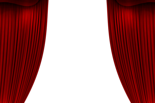 Red Open stage curtain, photo, png isolated on transparent background	