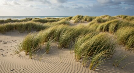 Coastal Dunescape With Windswept Beach Grass