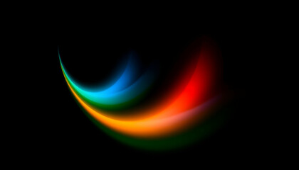 Abstract flowing lines, vibrant colors, blue red green waves, dark background, digital art, smooth gradients, light trails, neon glow, dynamic curves, motion blur, energy visualization, spectral analy
