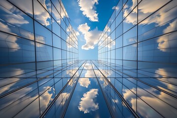 skyscraper with reflective glass windows and surrounding urban landscape