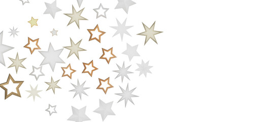A digital illustration featuring a scattered pattern of gold and white stars against a black background.