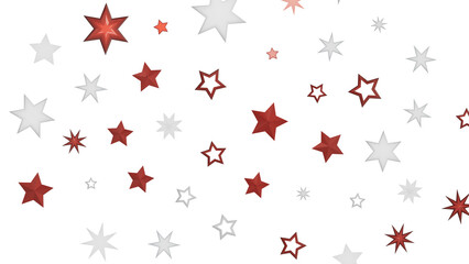 A digital design featuring scattered red and white stars on a black background, creating a simple, elegant pattern