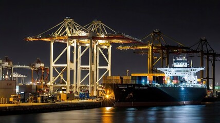 Obraz premium Port of San Diego terminals at night, California
