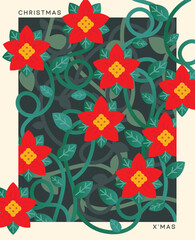 Vivid red poinsettias intertwined with lush green vines create a stunning Christmas design, embodying the festive spirit with elegance and charm.