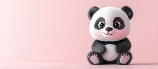 Adorable Baby Panda Sitting on Pink Background