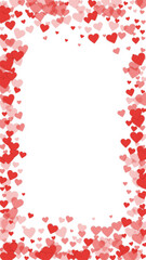 Red hearts scattered on white background.