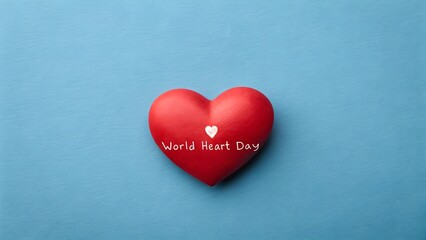 Red heart on blue background for World Heart Day celebration