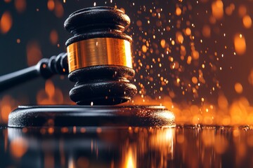 A gavel smashing down on the block, symbolizing the decisive authority of a judge