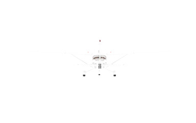 3D model realistic mini airplane personal and passenger commercial vehicle isolated in white, Airplane in the flight, travel white background, Travel background with isolated flying airplane, 