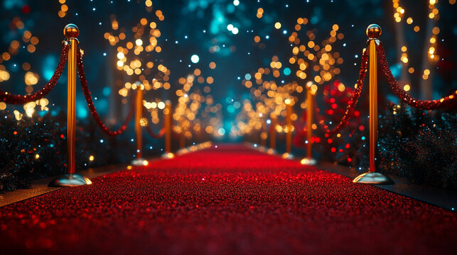 A red carpet with a red and blue background