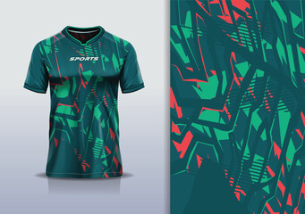 T-shirt mockup abstract texture grunge texture stripe line sport jersey design for football, soccer, racing, esports, running, in green color © Nimpuna O