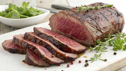 grilled steak with salad