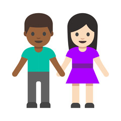 Minimalist Cartoon Illustration of Two Characters Holding Hands, Featuring Diverse Skin Tones and Outfits