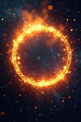 Abstract glowing gold circle, ethereal light rays , radiance, golden, universe