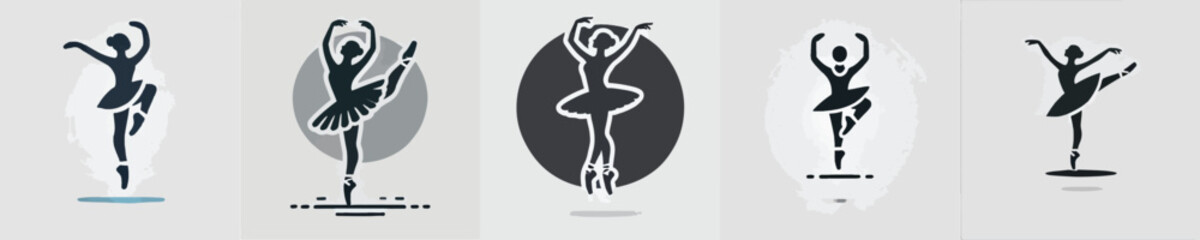 collection of vector icons of silhouette ballet dancer characters
