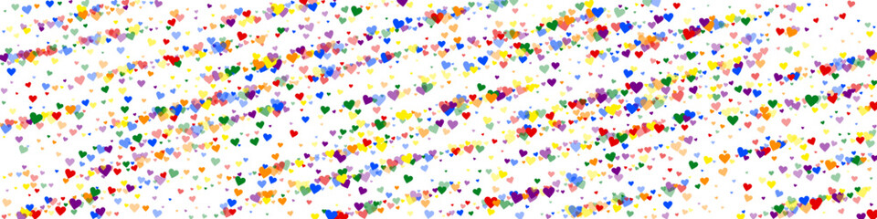 Rainbow colored scattered hearts. LGBT valentine