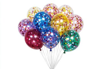 colorful balloons against white backdrop vibrant celebration theme festive atmosphere birthday and christmas vibes cheerful and lively visual