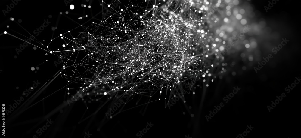 Poster Abstract network of interconnected nodes and lines, representing data flow and connectivity in a digital space, copy space for text