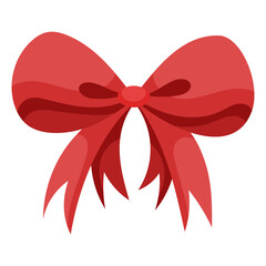 Classic red satin ribbon bow with double tape. Bowknot for decoration. Large retro hand drawn ribbon Illustration. Cartoon bow knot, gift ribbon.