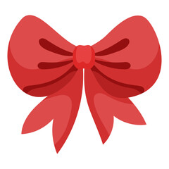 Classic red satin ribbon bow. Bowknot for decoration. Large retro hand drawn ribbon Illustration. Cartoon bow knot, gift ribbon.