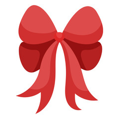 Cute double red satin ribbon bow. Bowknot for decoration. Large retro hand drawn ribbon Illustration. Cartoon bow knot, gift ribbon.