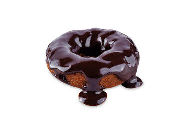 Chocolate pumpkin donut with chocolate glaze on a white isolated background