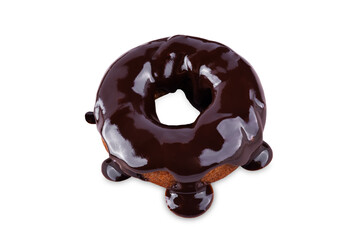 Chocolate pumpkin donut with chocolate glaze on a white isolated background