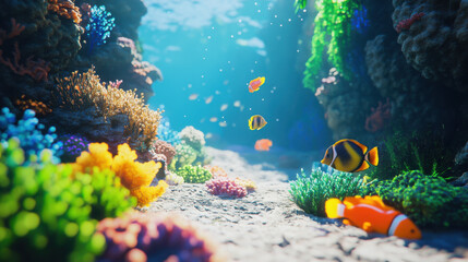 Obraz premium vibrant coral reef scene with colorful tropical fish swimming gracefully
