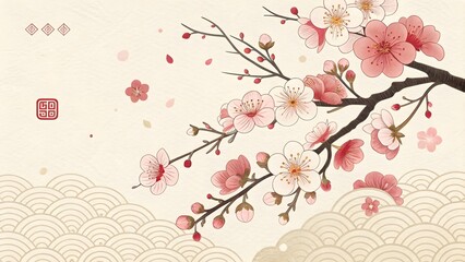 Naklejka premium Delicate cherry blossoms on a soft background.