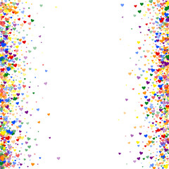 Rainbow colored scattered hearts. LGBT valentine