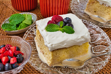 メキシコのスイーツ パステル・デ・トレス・レチェス(3種のミルクのケーキ)  Mexican sweets Pastel de Tres Leches( Mexican Tres Leches Cake,Tres Leches Cake,Three Milk Cake, 3 Milk Cake)
