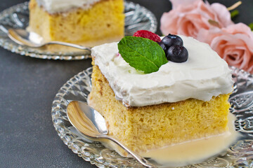メキシコのスイーツ パステル・デ・トレス・レチェス(3種のミルクのケーキ)  Mexican sweets Pastel de Tres Leches( Mexican Tres Leches Cake,Tres Leches Cake,Three Milk Cake, 3 Milk Cake)