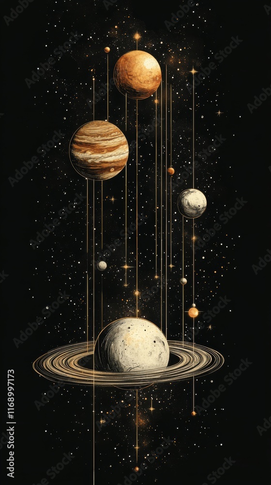 Sticker cosmic journey through the solar system with planets and stars in a breathtaking display