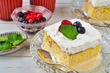 メキシコのスイーツ パステル・デ・トレス・レチェス(3種のミルクのケーキ)  Mexican sweets Pastel de Tres Leches( Mexican Tres Leches Cake,Tres Leches Cake,Three Milk Cake, 3 Milk Cake)