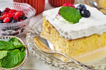 メキシコのスイーツ パステル・デ・トレス・レチェス(3種のミルクのケーキ)  Mexican sweets Pastel de Tres Leches( Mexican Tres Leches Cake,Tres Leches Cake,Three Milk Cake, 3 Milk Cake)