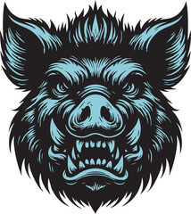 Angry Pig Head with a Wild and Aggressive Look
