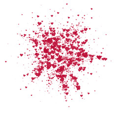 Red hearts scattered on white background.