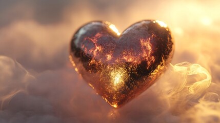 Fototapeta premium Golden Heart Embers in Smoky Haze