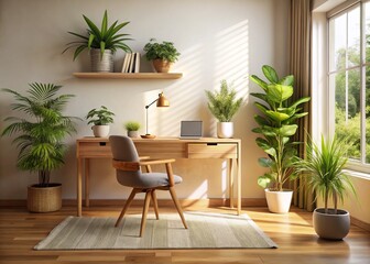 Minimalist Home Office: Natural Light & Cozy Workspace