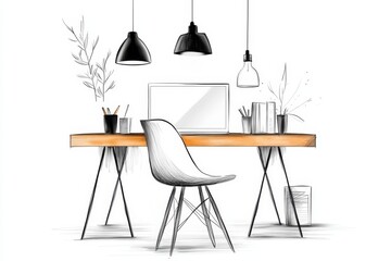 A minimalist outline of a desk and chair, symbolizing workplace environments, on a plain white background
