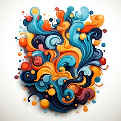 Fototapeta premium Isolated On White. Sticker. logotype. Dynamic Composition of Geometric Shapes and Flowing Patterns. Rich in Texture and Full of Bold, Vibrant Colors