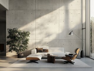 Modern Living Room Design With Concrete Wall