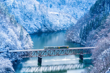 雪の只見線第三只見川陸梁