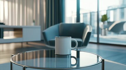 Cozy interior with a coffee cup on a glass table.