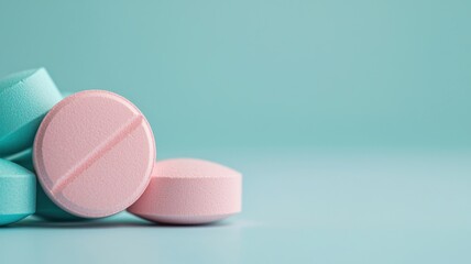 Obraz premium World Cancer Day concept. Colorful tablets arranged on a soft blue background.