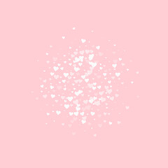 White hearts scattered on pink background.