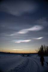 Polar stratospheric cloud, also known as nacreous clouds from nacre, or mother of pearl, due to its...