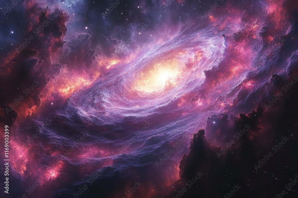 Wall mural cosmic clouds of deep purple and bright pink swirl in a stunning galaxy backdrop dotted with brillia