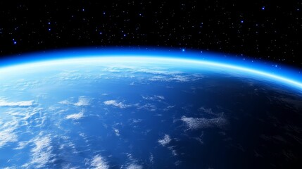 Fototapeta premium Planet Earth viewed from space, stars, blue atmosphere.