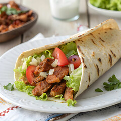 a taco with meat lettuce tomato and lettuce